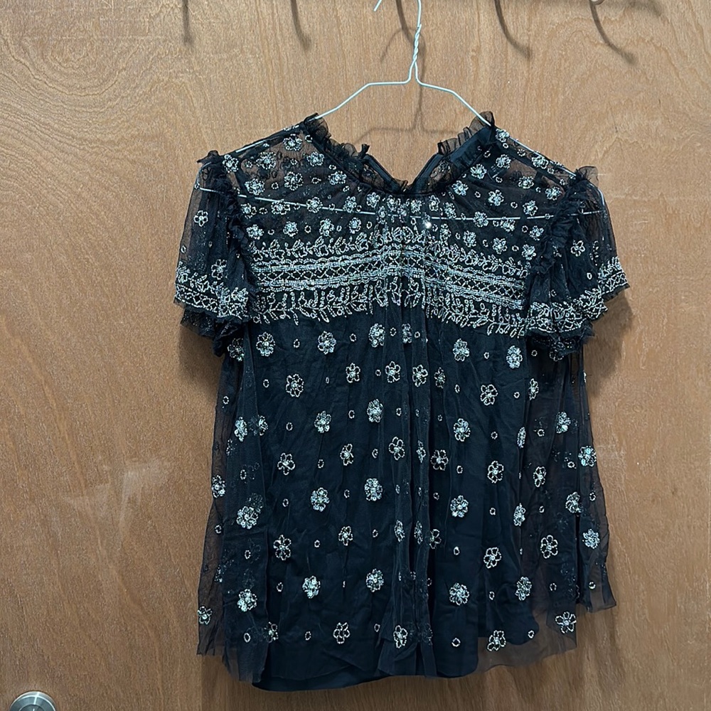 Needle and thread black sequin top